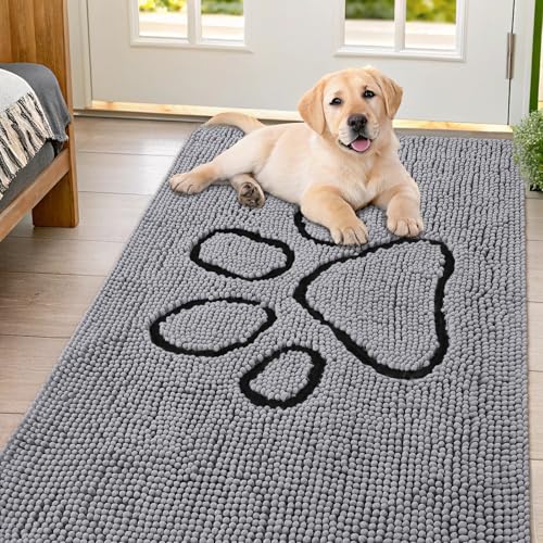 Dog Door Mat for Muddy Paws (54"X32" / Grey and Black)