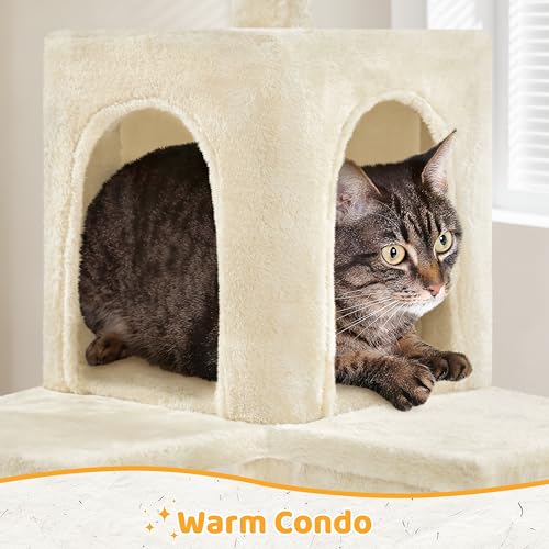 Cat Tree 54in Tall Cat Tower for Indoor Cats with Extended Platform & Basket (Beige)