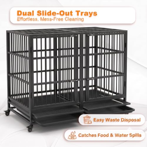 54 Inch Heavy Duty Dog Crate Cage with Divider (Black)