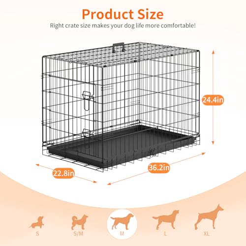36" Foldable Metal Dog Crate (Dark Black)