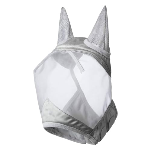 CareMaster Horse Fly Mask Large Eye Space Half Face with Ears Moonlight Silver Medium Cob (Moonlight Silver / Cob (Medium))