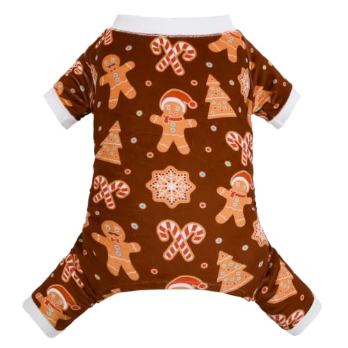 Small Dogs Outfit Soft Puppy Onesies Pjs Christmas Dog Pajamas Pet Coat Cat Apparel Comfy Doggie Jumpsuit Bodysuit for All Seasons P356XL (Brown Gingerbread / X-Large)