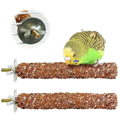 2 PCS Natural Bird Perches Calcium Mineral Parakeet Chewing Toy Sticks Parrot Beak Grinding Stone Cage Accessories for Small Medium Budgie Cockatiel Conure Lovebird (Colorful / 2 PCS)