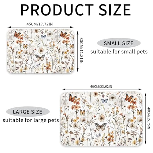 Wildflower Butterfly Dog Food Mat Waterproof Pet Cat Placemat (Wildflower Butterfly / 17.7"L x 17.7"W)