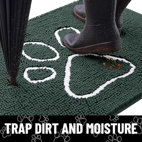 Dog Door Mat for Muddy Paws (59"X35" / Green and White)