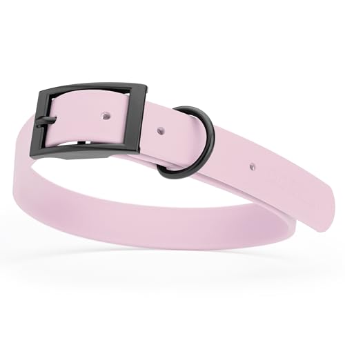 Biothane Waterproof Dog Collar Strong Coated Nylon Webbing with Black Hardware Odor (W1" x L22"-25" / Pastel Purple)