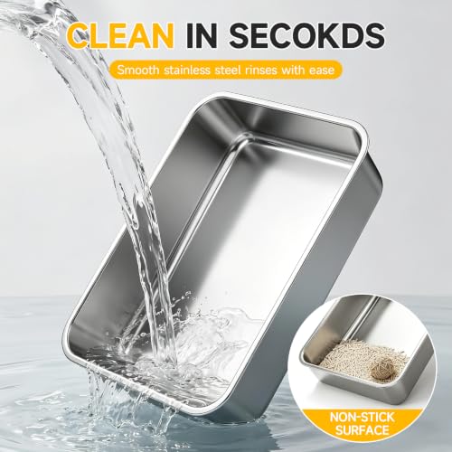 XL Open Top Stainless Steel Litter Box with High Sides (Gray-1Pack)