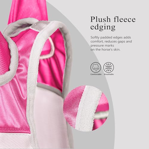 Half Face Horse Fly Mask UV Protection and Breathable for Equine Use Comfortable Magenta M (Magenta-Grey / Medium (Arabian))