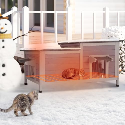 Outdoor Cat House Weatherproof Feral Kitty Shelter for Winter Cat Condo with Large Opening Roof (Classic Styles - 39.1"W)