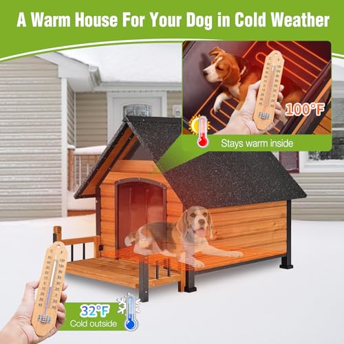Heated Dog House for Outside Dog Kennel with Insulated Line and Heating Pad