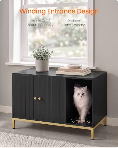 Cat Litter Box Enclosure (Black + Gold / L (31.5"l X 19.7"w X 21.7"h))