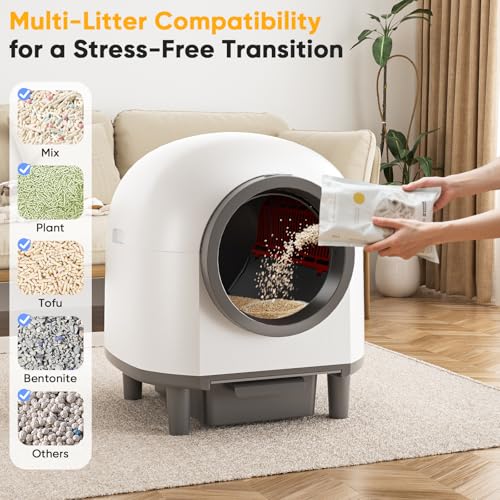 Self Cleaing Litter Box for Multiple Cats (White-Gray)