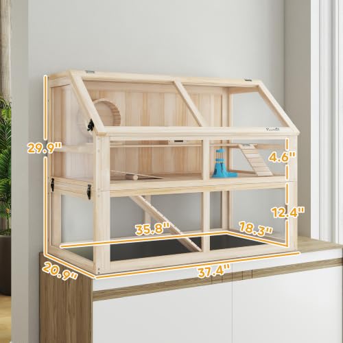 Wooden Hamster Cage 3 Tier for Dwarf Gerbil 37"x21"x30" Natural (Natural Wood / 37.4"L x 20.9"W x 29.9"H)