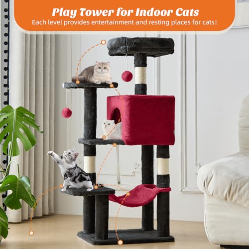 44 Inch Cat Tree Tower with Natural Sisal Scratching Posts (Black Red / 44 Inch)