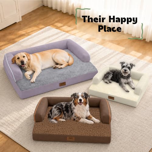 XXL Orthopedic Waterproof Dog Bed with Bolster for Extra Large Dogs (45.0"L x 35.0"W x 8.0"Th / Purple)