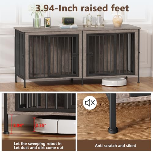 78.74" Dog Crate Furniture for 1 or 2 Dogs (Oak Grey / 78.7"L x 27.6"W x 33.5"H)