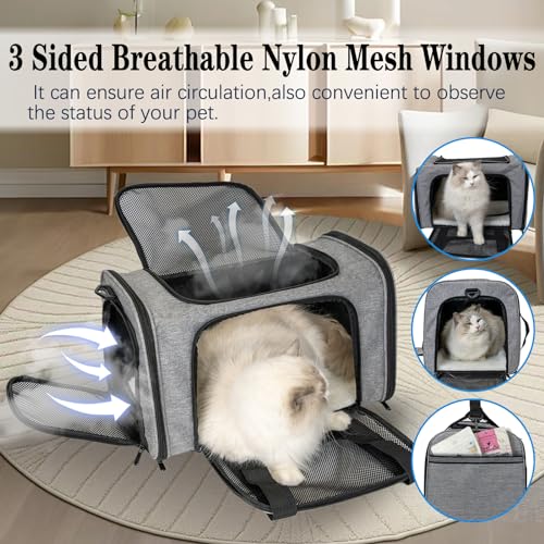 Dog Cat Carrier Pet Carriers for Small Medium Large Cats Dogs Carrier Soft Sided Small Puppy Dog Carrier Portable Foldable Airline Approved Dog Cat Travel Carrier Grey Black M (18.0"L x 11.5"W x 11.5"H / Grey&Black)