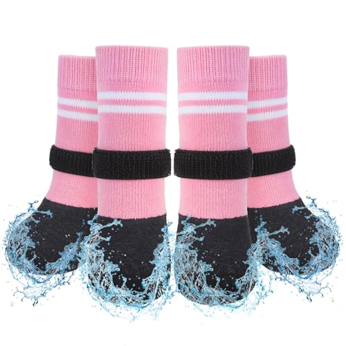 Anti Slip Dog Boots & Paw Protectors for Hardwood Floor (Pink / Large(Paw width 2.16in/5.5cm))