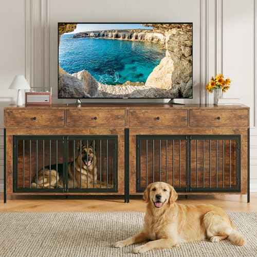 Large Dog Crate Furniture with 2 Drawers (vantage brown)