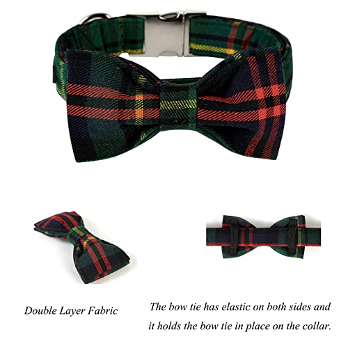 Christmas Dog Collar with Bowtie Durable Adjustable Handmade Comfortable Bow Tie Dog Collar Cat Collar Green with Metal Buckle for XXS Cats (XX-Small (Pack of 1) / Green Tartan)