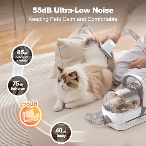 6-in-1 Dog Grooming Vacuum Kit, Pet Clipper & Nail Grinder, White (White)