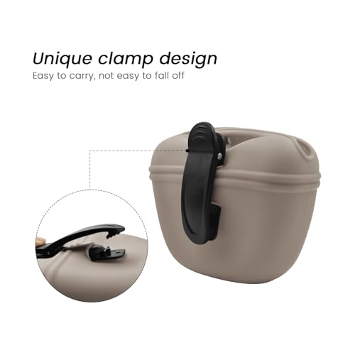 Silicone Dog Treat Pouch with Clicker Magnetic Closure Secure Clip (2 Pack / Adobe Brown+Duck egg green)