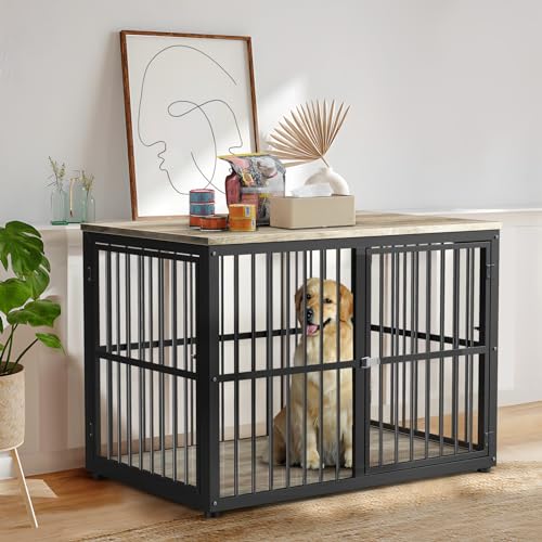 43'' XL Dog Crate Furniture with 3 Doors for Medium to Large Dogs (Ancient gray / 43.3"L x 29.9"W x 33.1"H)