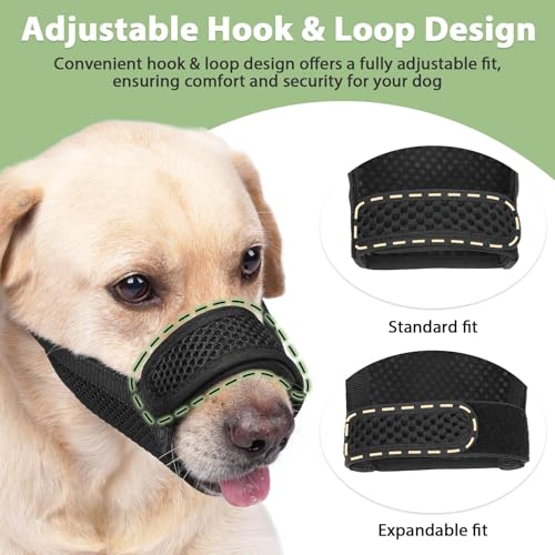 Dog Muzzle with Hook and Loop for Biting Chewing (Black / S-(Snout Cir 7.5"-9"))