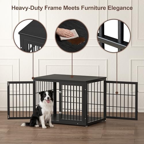 42" Heavy Duty Dog Crate Furniture for Large and Medium Dogs (Black / 42.1"L x 29.9"W x 30.4"H)