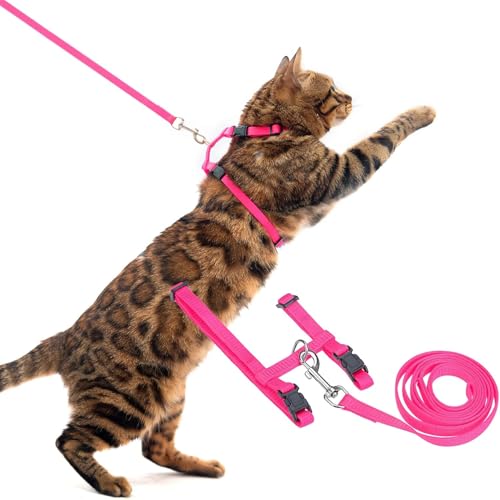 Adjustable Cat Harness and Leash Set Escape Proof Kitten Strap Collar for Walking Travel (Medium / Hot Pink)
