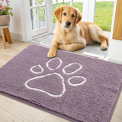 Dog Door Mat for Muddy Paws (36"X24" / Deep Plum and White)