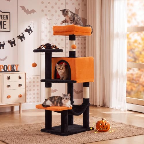 44 Inch Cat Tree Tower with Natural Sisal Scratching Posts (Black & Orange / 44 Inch)