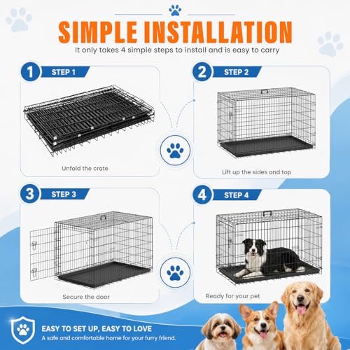 Dog Crate for Large Dogs 42 Inch Folding Kennel Metal Pet Cage Black (Black / 42.0"L x 24.0"W x 26.0"H)