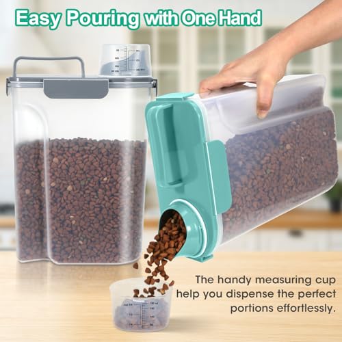 Pet Dog Cat Food Storage Containers 2 Pack 10 to 14 Lbs (Cyan&Grey / 6 Qt -2 Pack)