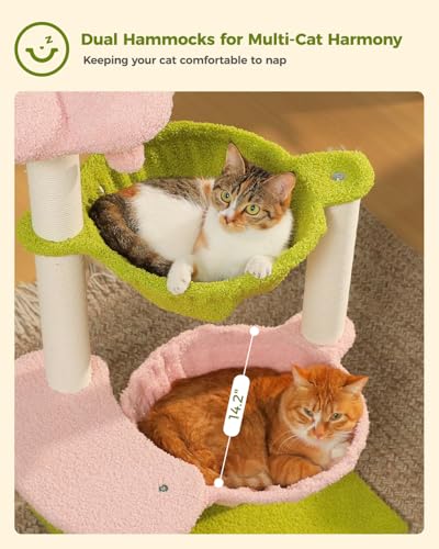 37.4" Flower Cat Tree with 2 Hammocks & 6 Sisal Posts (37.4" / Pink)