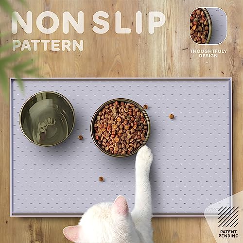 Dog Food Mat 28x18 Raised Edges Dogs Mat for Food and Water Prevent Spill (28"L x 18"W / Lavender)