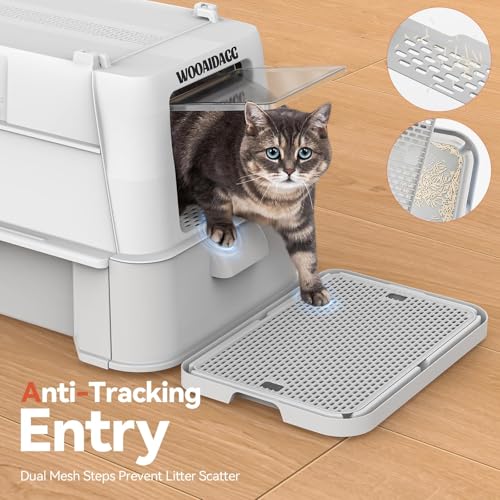 Enclosed Stainless Steel Cat Litter Box with Odor Control (Light Grey)