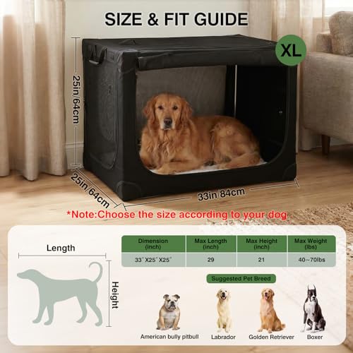 33 x 25 x 25 Inch Collapsible Soft Dog Crate for Dogs Up to 70 lbs (33.0"L x 25.0"W x 25.0"H / Black)