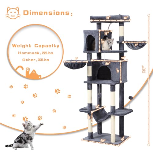 70 Inch Cat Tree (Deep Grey)