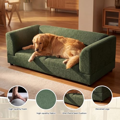 Oversized Dog Sofa Couch for Medium and Large Dogs with Backrest and Armrest (56.5 inch / Green)