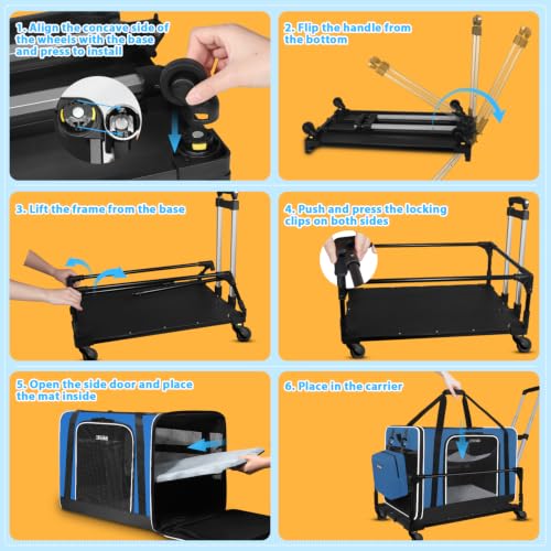 Side Expandable Extra Large Cat Carrier with Litter Box and Wheels (Prussian Blue with wheels)