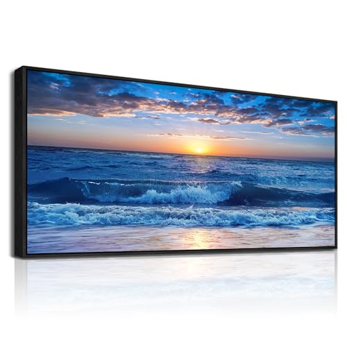Beach Wall Art (72"L x 32"W / Blue Ocean A Black Framed)