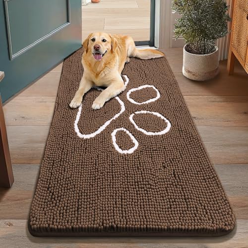 Dog Door Mat for Muddy Paws (48"X30" / Coffee and White)