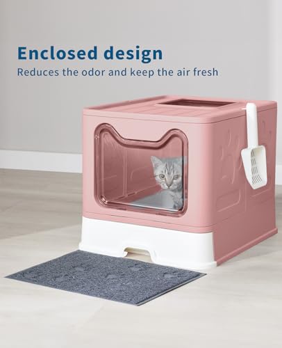 Cat Litter Box with Litter Mat and Scoop (Pink)