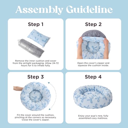 Shown on TV Jacquard Donut Cute Small Dog Beds (23.0"L x 23.0"W x 7.0"Th / Bow Ice Blue)