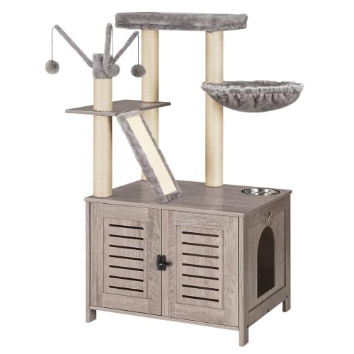 Cat Tree with Litter Box Enclosure (Greige)