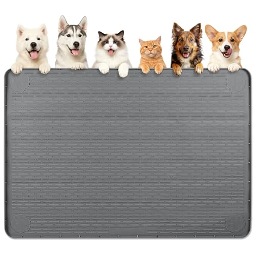 Dog Food Mat 57''x40'' Extra Large Dog Mat for Food and Water (57"L x 40"W / Dark Grey)