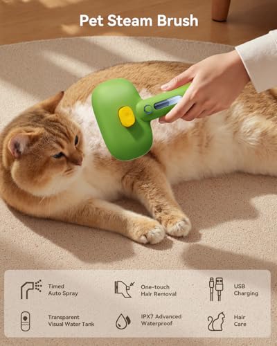 3-in-1 Pet Steam Brush,Spray Hair Removal Detangling Comb,Green (Green)