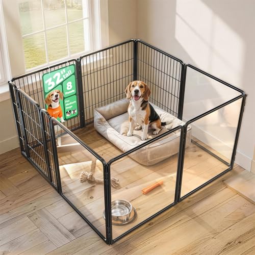 AuraSpace Pro Acrylic & Wire Mesh Indoor Dog Playpen (Black / 32"H)