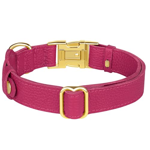Leather Airtag Dog Collar (Pink / S, 12"-15" Neck Fit)